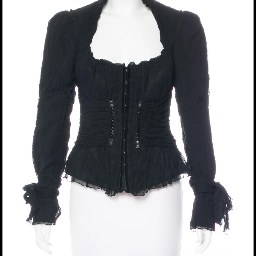 Elie Tahari Elegant Black Ruched corset Blouse
